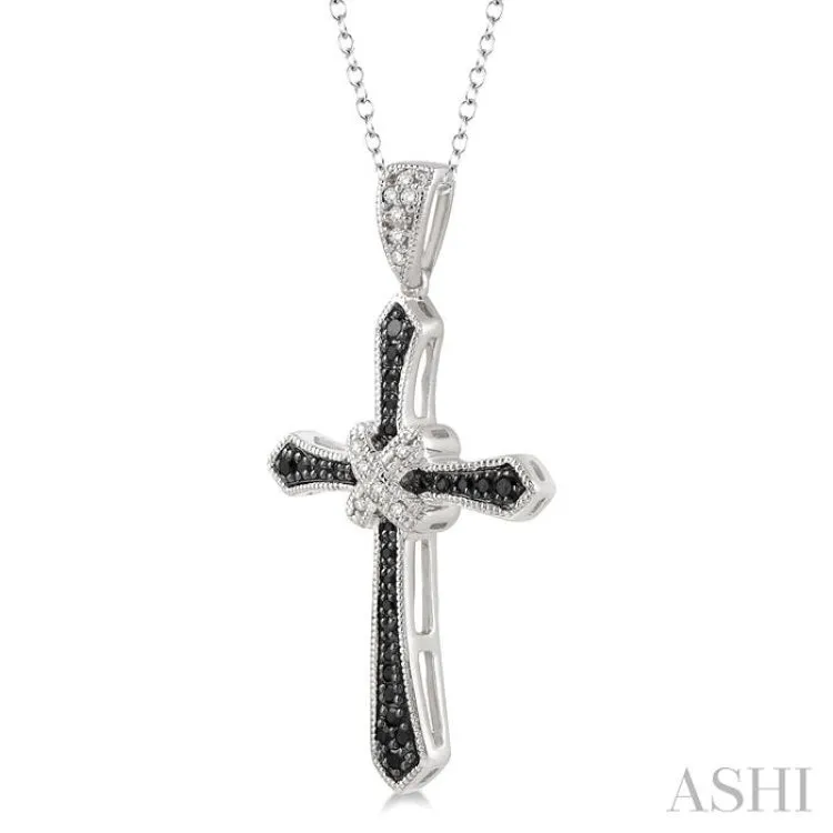 1/4 Ctw White and Black Diamond Cross Pendant in Sterling Silver with Chain