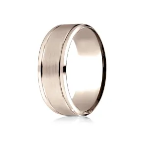 14 Karat Rose Gold 8mm Comfort-fit Drop Bevel Satin Finish Design Band