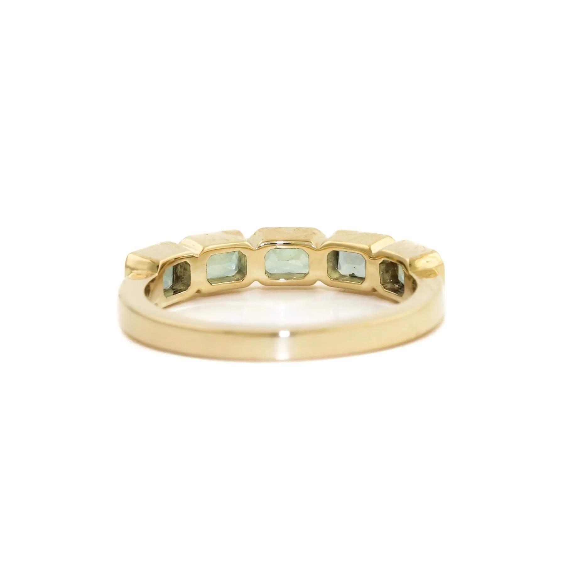 14K Gold Emerald-Cut Teal Sapphire Bezel-Set Band