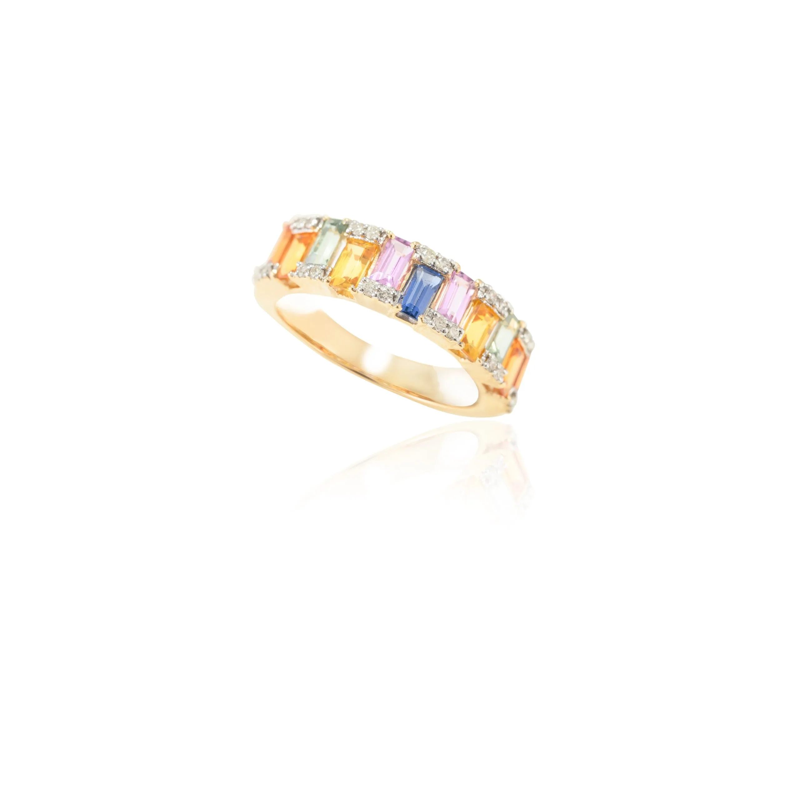 14K Gold Multi Sapphire Diamond Half Eternity Band