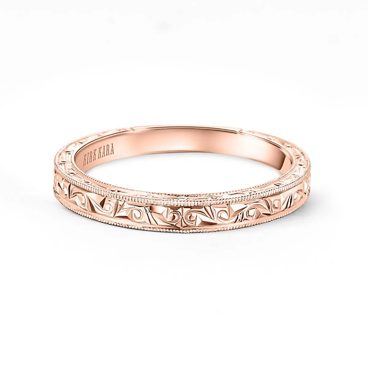 14K Rose Gold Engraved Milgrain Timeless Wedding Band