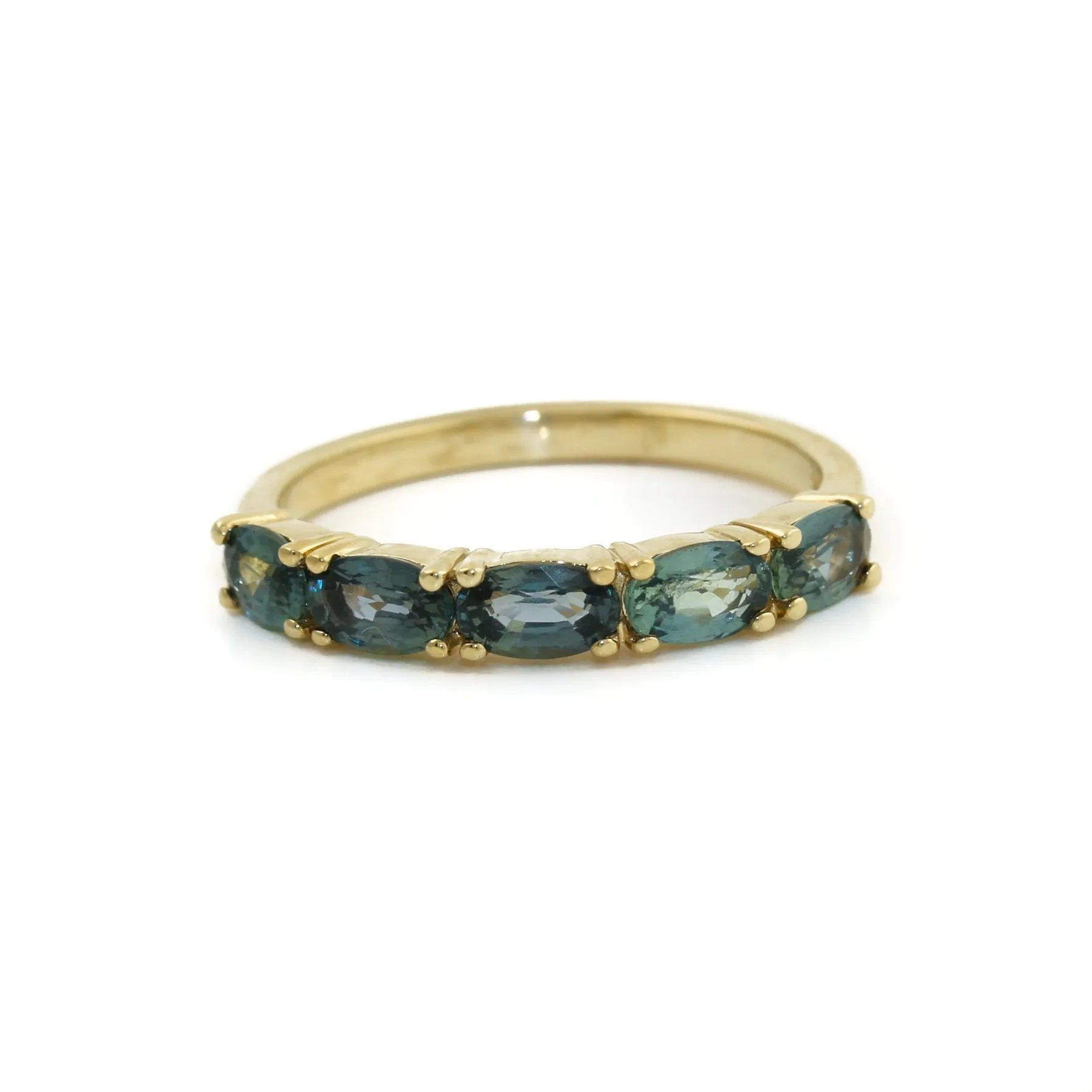 14K Teal Oval Sapphire Band