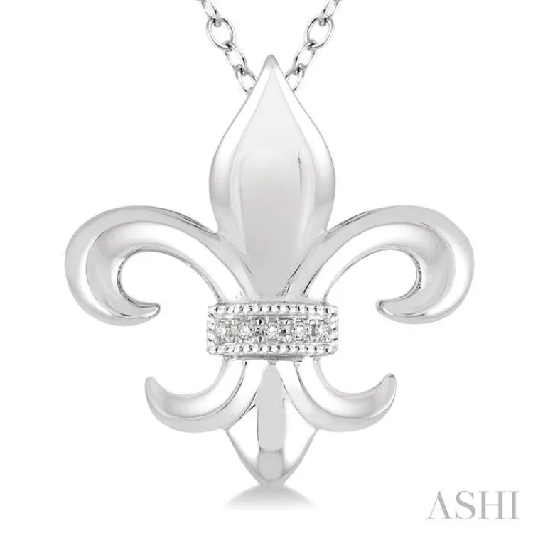 1/50 Ctw Round Cut Diamond Fleur De Lis Pendant in Sterling Silver with Chain