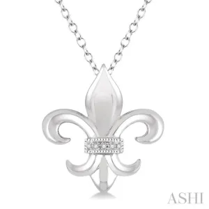 1/50 Ctw Round Cut Diamond Fleur De Lis Pendant in Sterling Silver with Chain