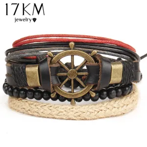 17KM 2016 Boho Women Fashion Leather Bracelets&Bangles 4 PCS Wristband Anchors Jewelry Vintage Charm Pulseira Masculina