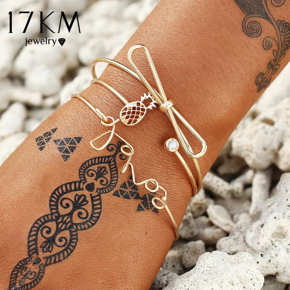 17KM Bohemian Love Word Bracelets & Bangles For Women Gold Silver Color Crystal Cuff Charm Multilayer Bracelet Femme Party Gifts