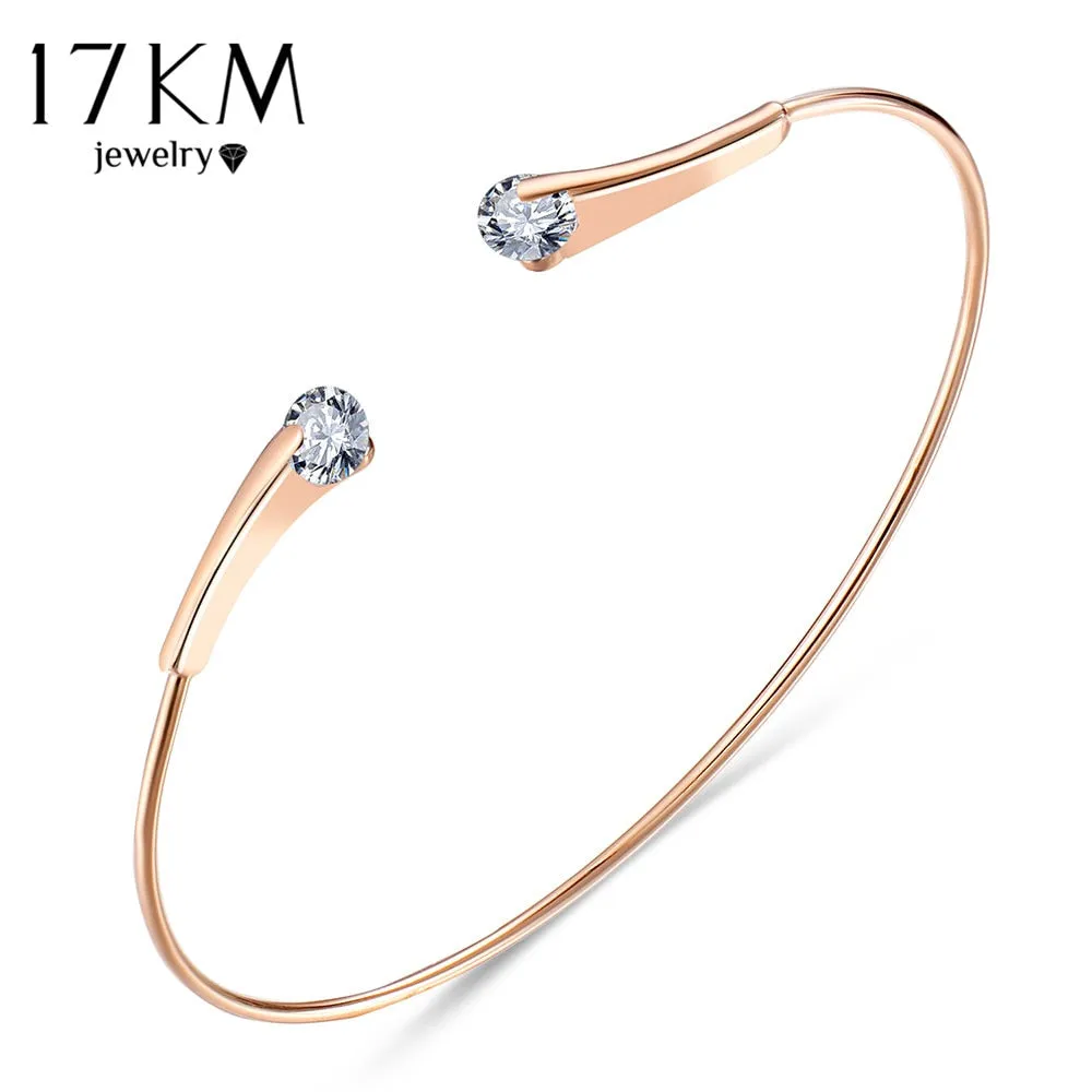 17KM Simple Round Cubic Zirconia Bangles For Women Fashion Rose Gold Silver Color Cuff Charm Bracelets & Bangle Statement Gifts