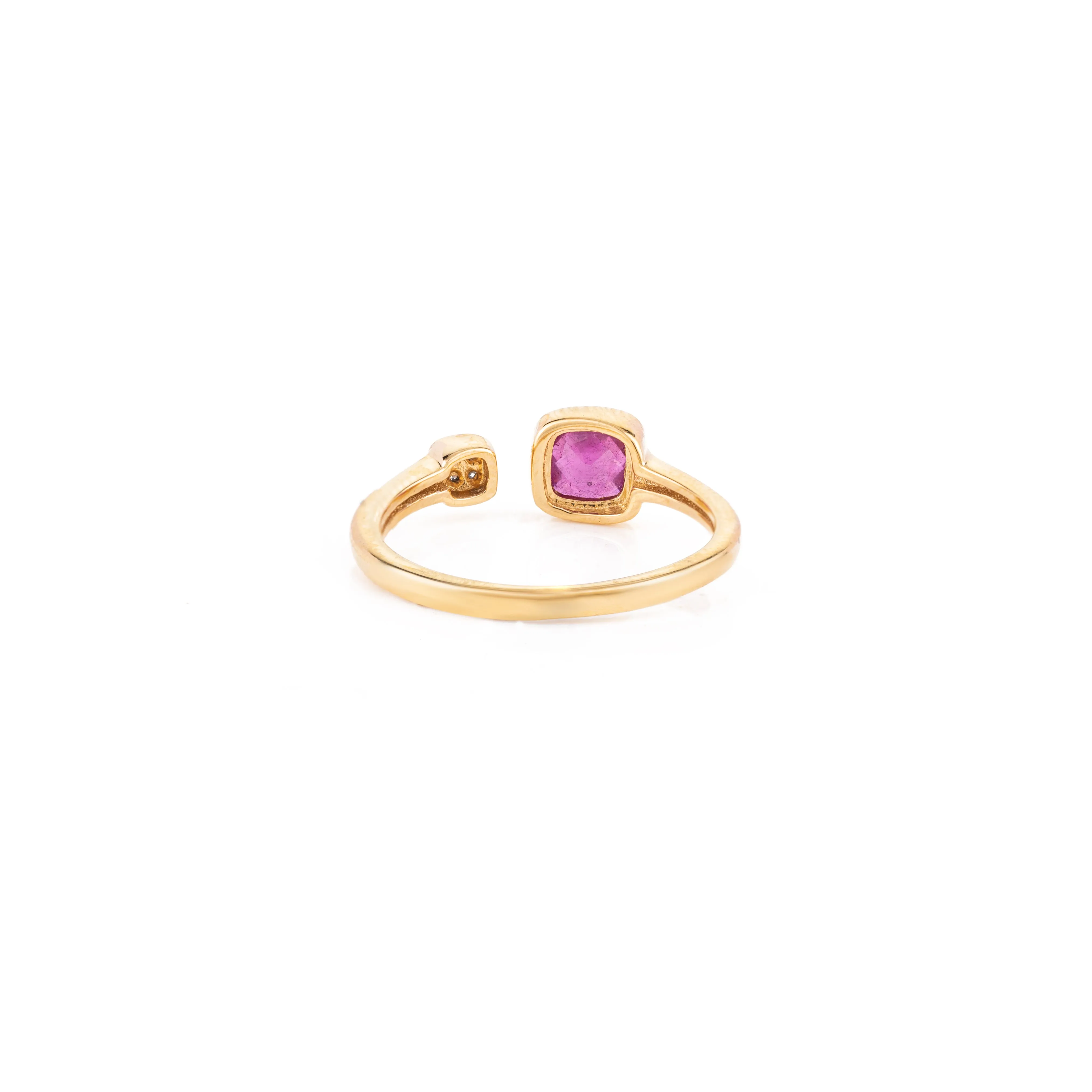 18K Yellow Gold Ruby Diamond Open Ring for Women