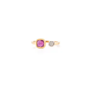 18K Yellow Gold Ruby Diamond Open Ring for Women