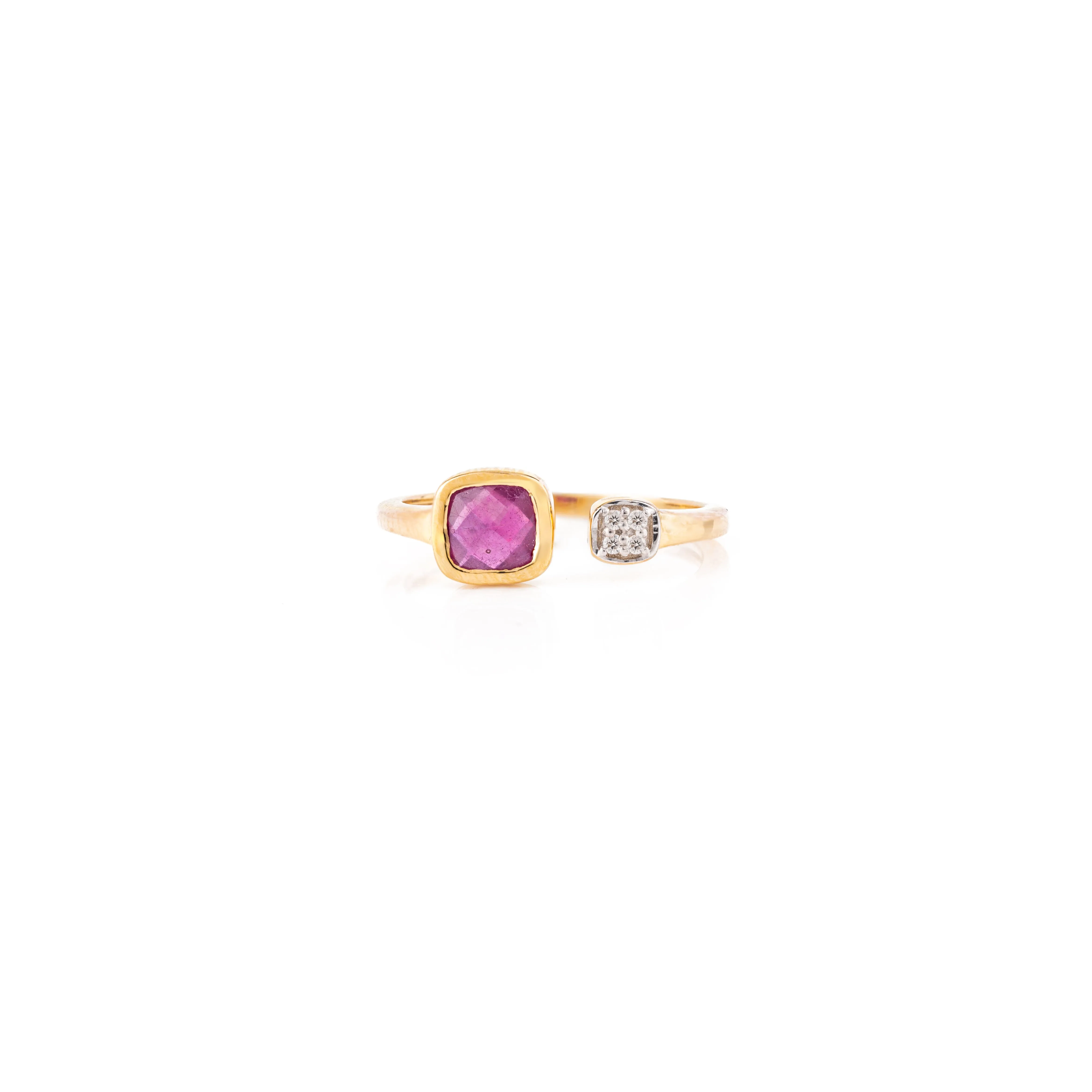 18K Yellow Gold Ruby Diamond Open Ring for Women