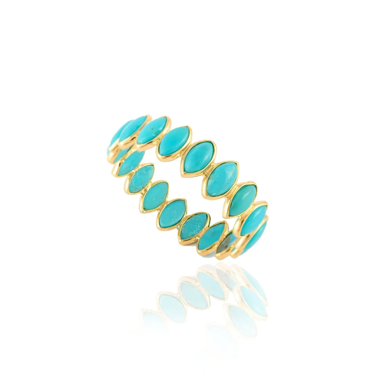 18K Yellow Gold Turquoise Gemstone Eternity Band