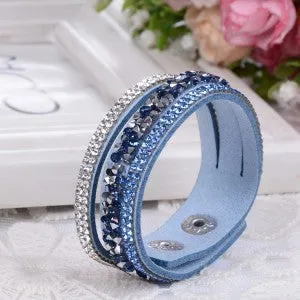 2015 New Fashion Lap  Layer Wrap Bracelets Slake Leather Bracelet  for women With Crystals Couple Jewelry