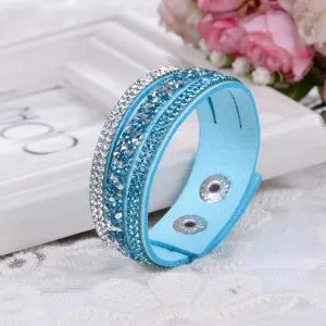 2015 New Fashion Lap  Layer Wrap Bracelets Slake Leather Bracelet  for women With Crystals Couple Jewelry