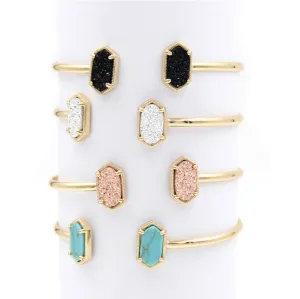 2016 New Cute Oval Quartze Copper Bangles White and Blue green Stone Resin Druzy Cuff Bangles for Women