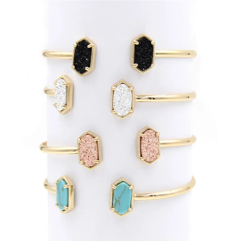 2016 New Cute Oval Quartze Copper Bangles White and Blue green Stone Resin Druzy Cuff Bangles for Women