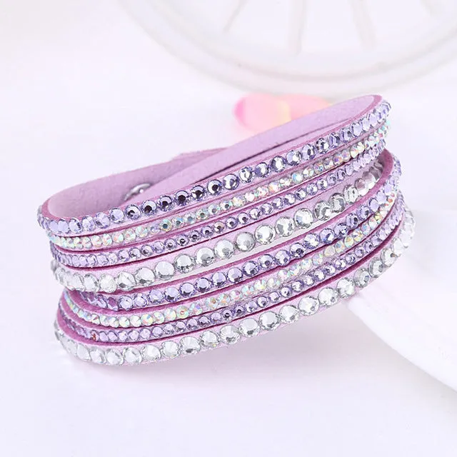 2016 New Leather Bracelet Rhinestone Crystal Bracelet Wrap Multilayer Bracelets for women feminino pulseras mulher Jewelry