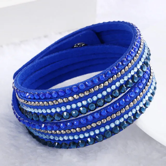 2016 New Leather Bracelet Rhinestone Crystal Bracelet Wrap Multilayer Bracelets for women feminino pulseras mulher Jewelry