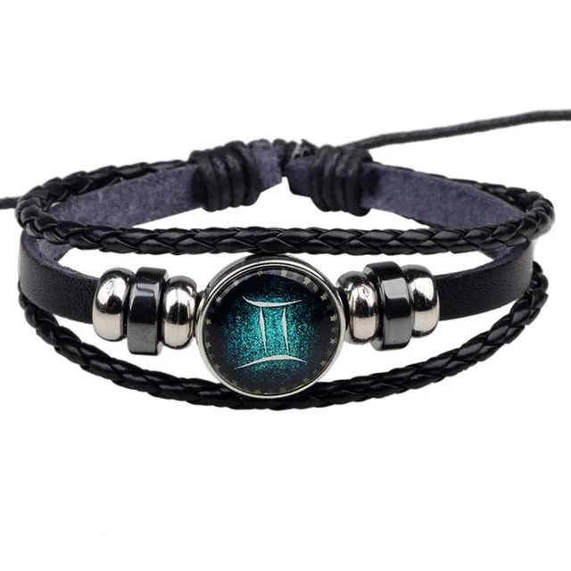 2017 New arrival Zodiac 12 Constellation Bracelet Men Jewelry Fashion Women Braided PU Leather Bracelets & Bangles BQN104