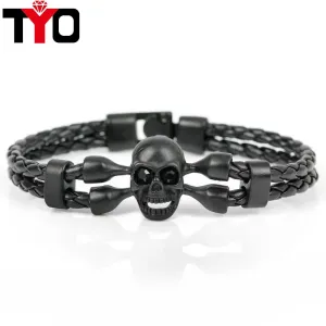 2017 New Fashion Pop Skull Bracelets For Men High Quality Leather Bracelets Popular Knighthood Friendship Charm Bracelets.