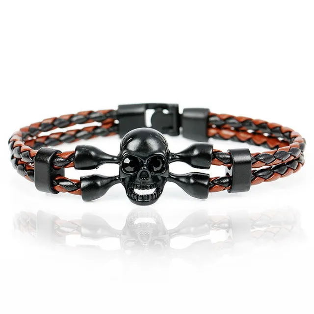 2017 New Fashion Pop Skull Bracelets For Men High Quality Leather Bracelets Popular Knighthood Friendship Charm Bracelets.