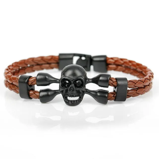 2017 New Fashion Pop Skull Bracelets For Men High Quality Leather Bracelets Popular Knighthood Friendship Charm Bracelets.