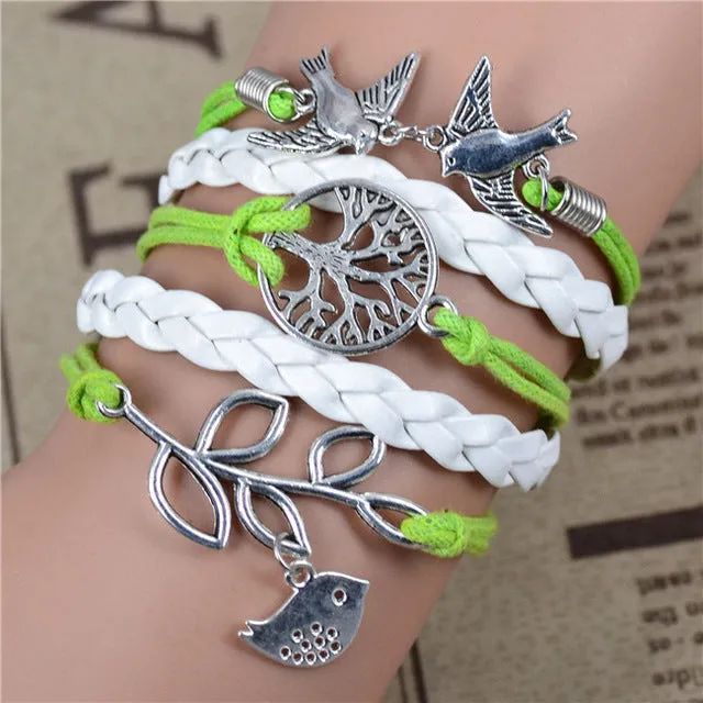 2017 New Infinity Love Leather Love Owl Leaf Charm Handmade Bracelet Bangles Jewelry Friendship Gift Items 2pac/lot