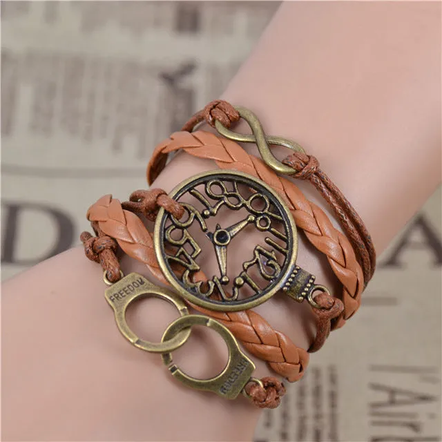 2017 New Infinity Love Leather Love Owl Leaf Charm Handmade Bracelet Bangles Jewelry Friendship Gift Items 2pac/lot