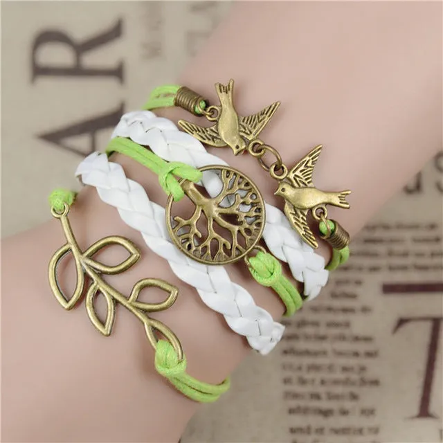 2017 New Infinity Love Leather Love Owl Leaf Charm Handmade Bracelet Bangles Jewelry Friendship Gift Items 2pac/lot