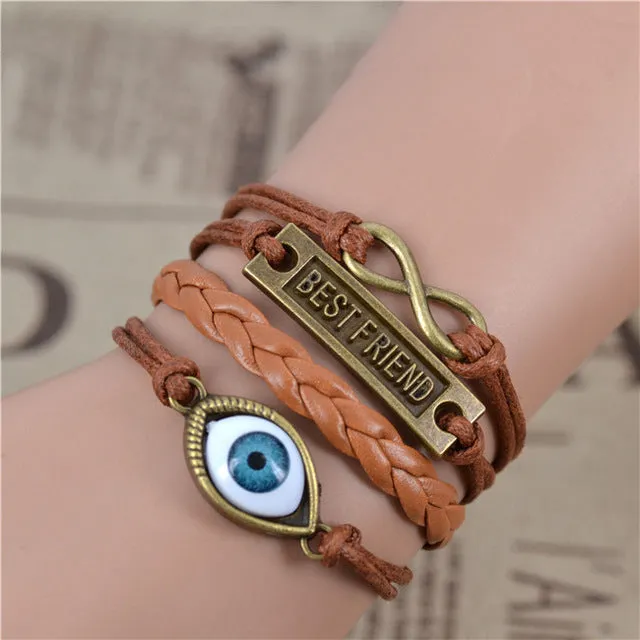 2017 New Infinity Love Leather Love Owl Leaf Charm Handmade Bracelet Bangles Jewelry Friendship Gift Items 2pac/lot