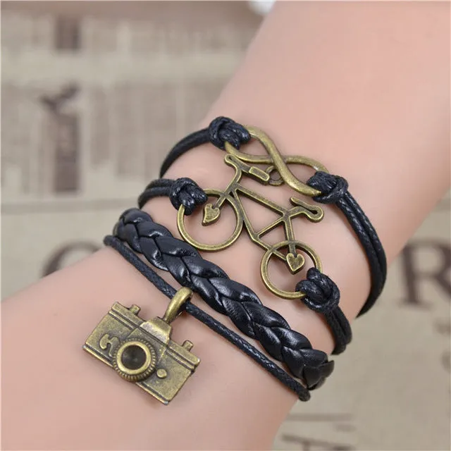 2017 New Infinity Love Leather Love Owl Leaf Charm Handmade Bracelet Bangles Jewelry Friendship Gift Items 2pac/lot