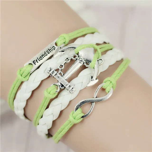 2017 New Infinity Love Leather Love Owl Leaf Charm Handmade Bracelet Bangles Jewelry Friendship Gift Items 2pac/lot