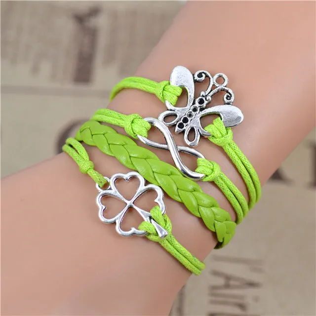 2017 New Infinity Love Leather Love Owl Leaf Charm Handmade Bracelet Bangles Jewelry Friendship Gift Items 2pac/lot