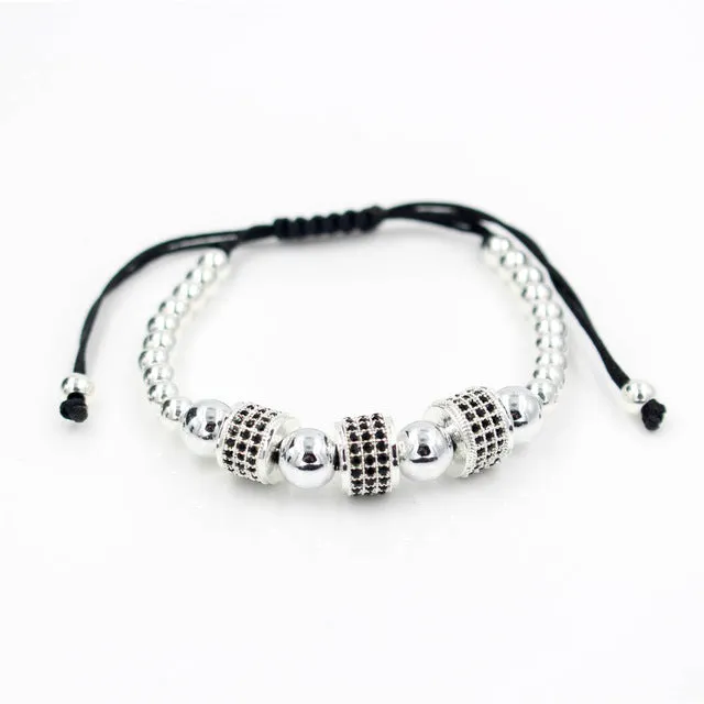 2017 Newest Adjustable Men Bracelet Round Bead Micro Pave Black CZ Crystal Macrame Weave Braided Charm Bracelets Jewelry ND4292