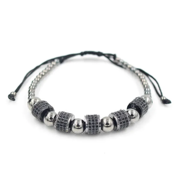 2017 Newest Adjustable Men Bracelet Round Bead Micro Pave Black CZ Crystal Macrame Weave Braided Charm Bracelets Jewelry ND4292