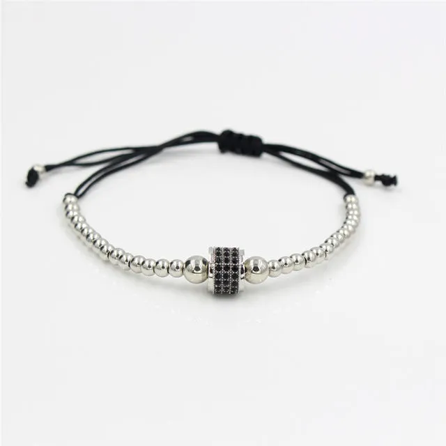 2017 Newest Adjustable Men Bracelet Round Bead Micro Pave Black CZ Crystal Macrame Weave Braided Charm Bracelets Jewelry ND4292