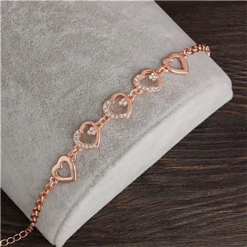 2017 Rose Gold Color Chain Link Bracelet for Women Ladies Crystal Heart Jewelry Gift Wholesale Price Girls Bracelets & Bangles