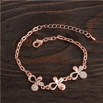 2017 Rose Gold Color Chain Link Bracelet for Women Ladies Crystal Heart Jewelry Gift Wholesale Price Girls Bracelets & Bangles