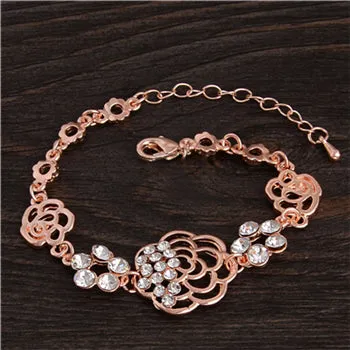 2017 Rose Gold Color Chain Link Bracelet for Women Ladies Crystal Heart Jewelry Gift Wholesale Price Girls Bracelets & Bangles