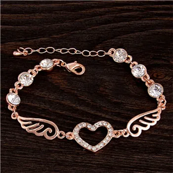 2017 Rose Gold Color Chain Link Bracelet for Women Ladies Crystal Heart Jewelry Gift Wholesale Price Girls Bracelets & Bangles