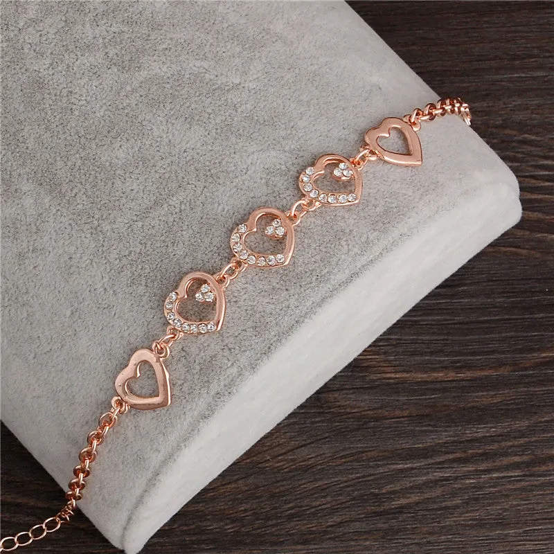 2017 Rose Gold Color Chain Link Bracelet for Women Ladies Crystal Heart Jewelry Gift Wholesale Price Girls Bracelets & Bangles