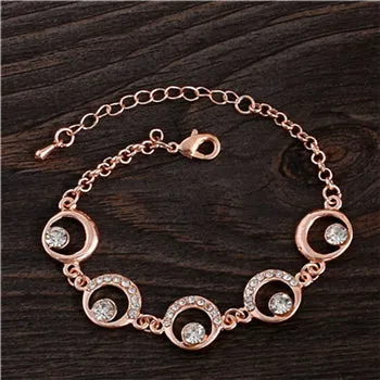 2017 Rose Gold Color Chain Link Bracelet for Women Ladies Crystal Heart Jewelry Gift Wholesale Price Girls Bracelets & Bangles