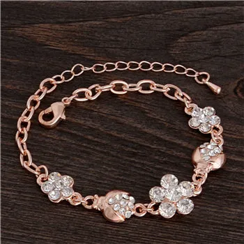 2017 Rose Gold Color Chain Link Bracelet for Women Ladies Crystal Heart Jewelry Gift Wholesale Price Girls Bracelets & Bangles