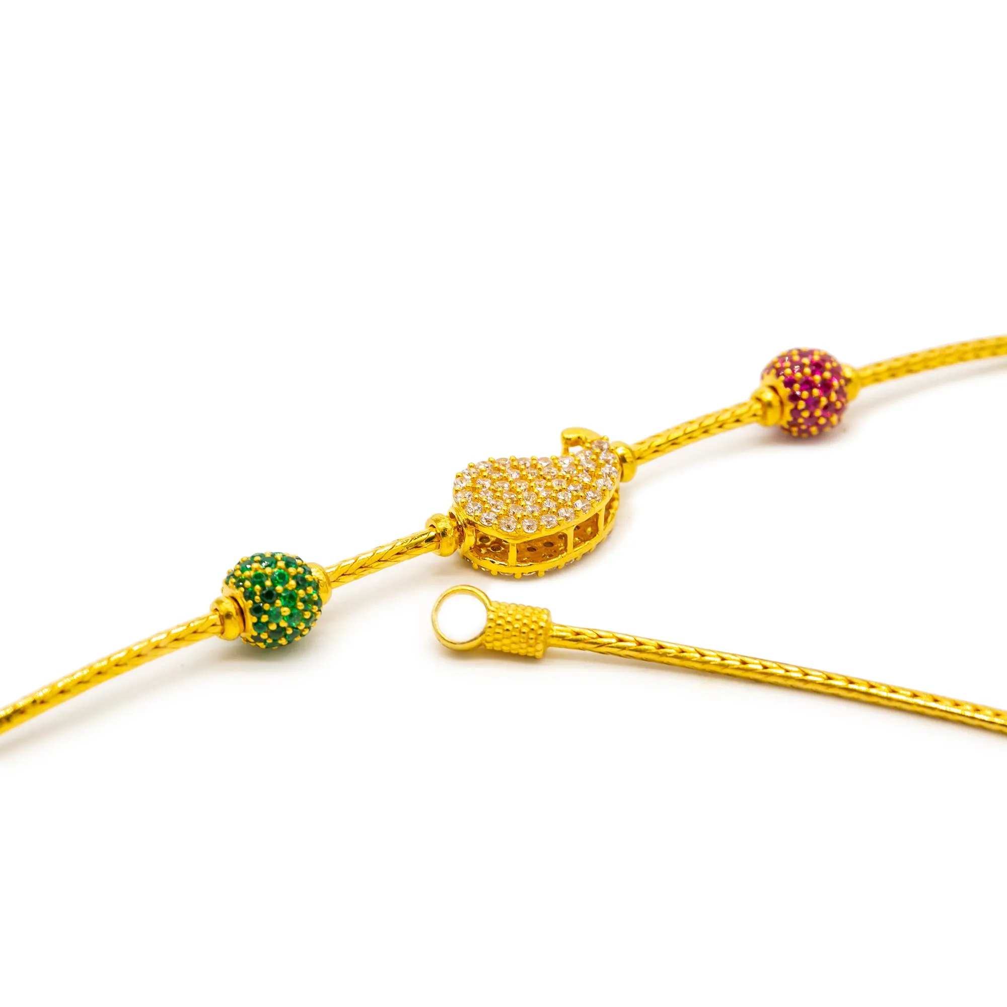 22K Yellow Gold Mugappu Beaded Chain