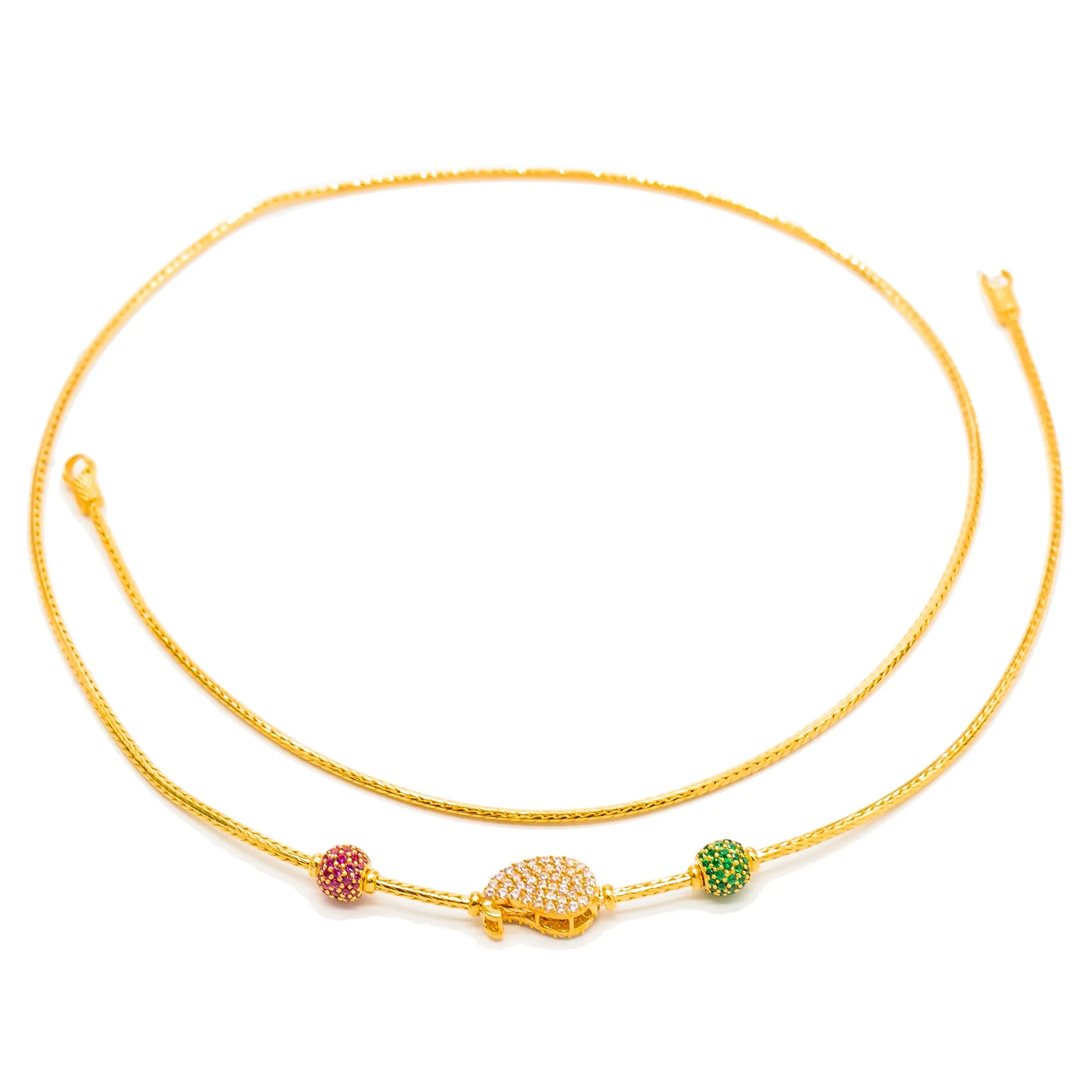 22K Yellow Gold Mugappu Beaded Chain