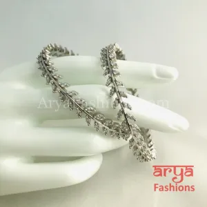 2.4,2.6,2.8 Silver CZ Leaf Bangles,Cubic Zirconia Trendy Bangles