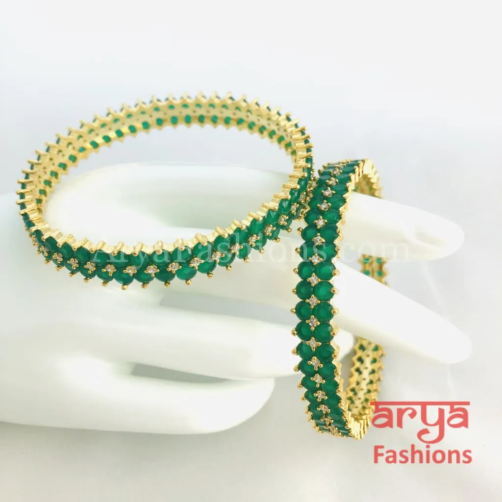 2.6 Golden Emerald Green Trendy Bangles, Set of 2 Bangles