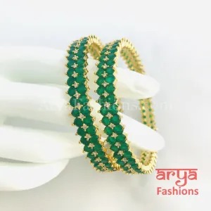 2.6 Golden Emerald Green Trendy Bangles, Set of 2 Bangles