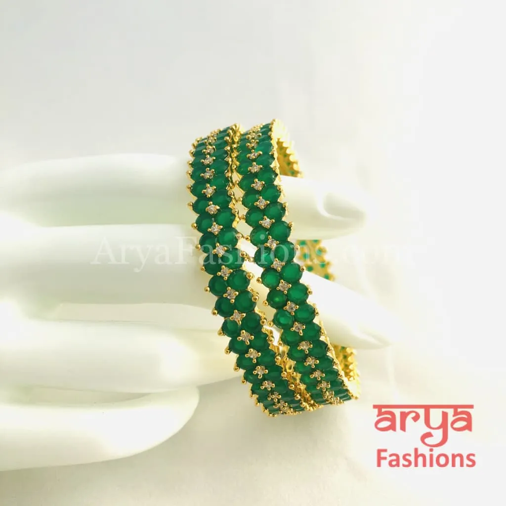 2.6 Golden Emerald Green Trendy Bangles, Set of 2 Bangles