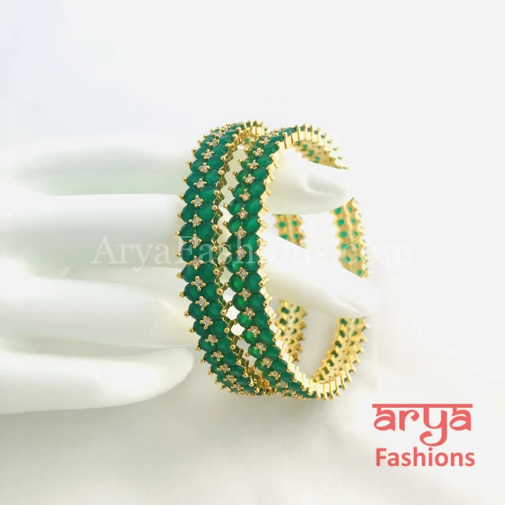 2.6 Golden Emerald Green Trendy Bangles, Set of 2 Bangles