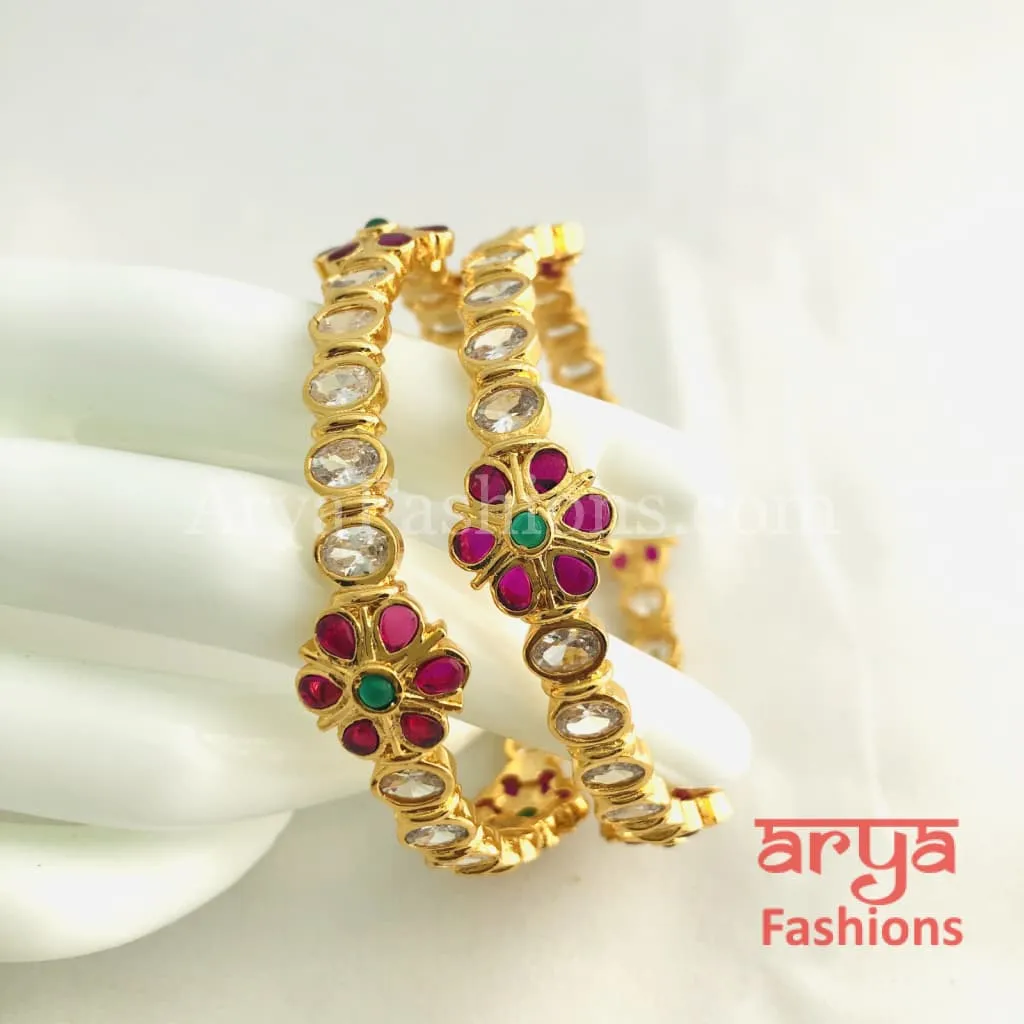 2.6 size Ruby Emerald Trendy Kada Golden Bangles